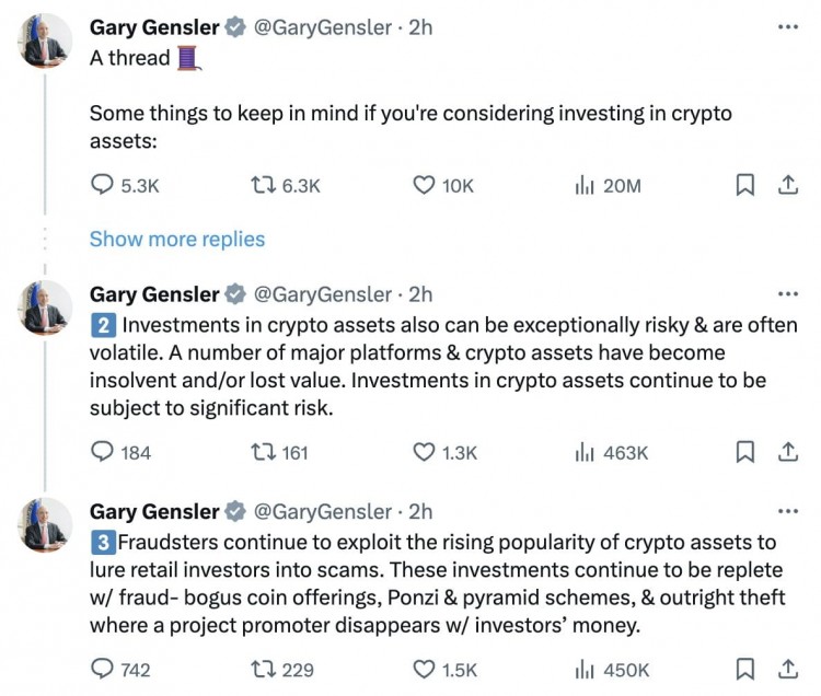 Gary Gensler 发布有关加密资产的帖子