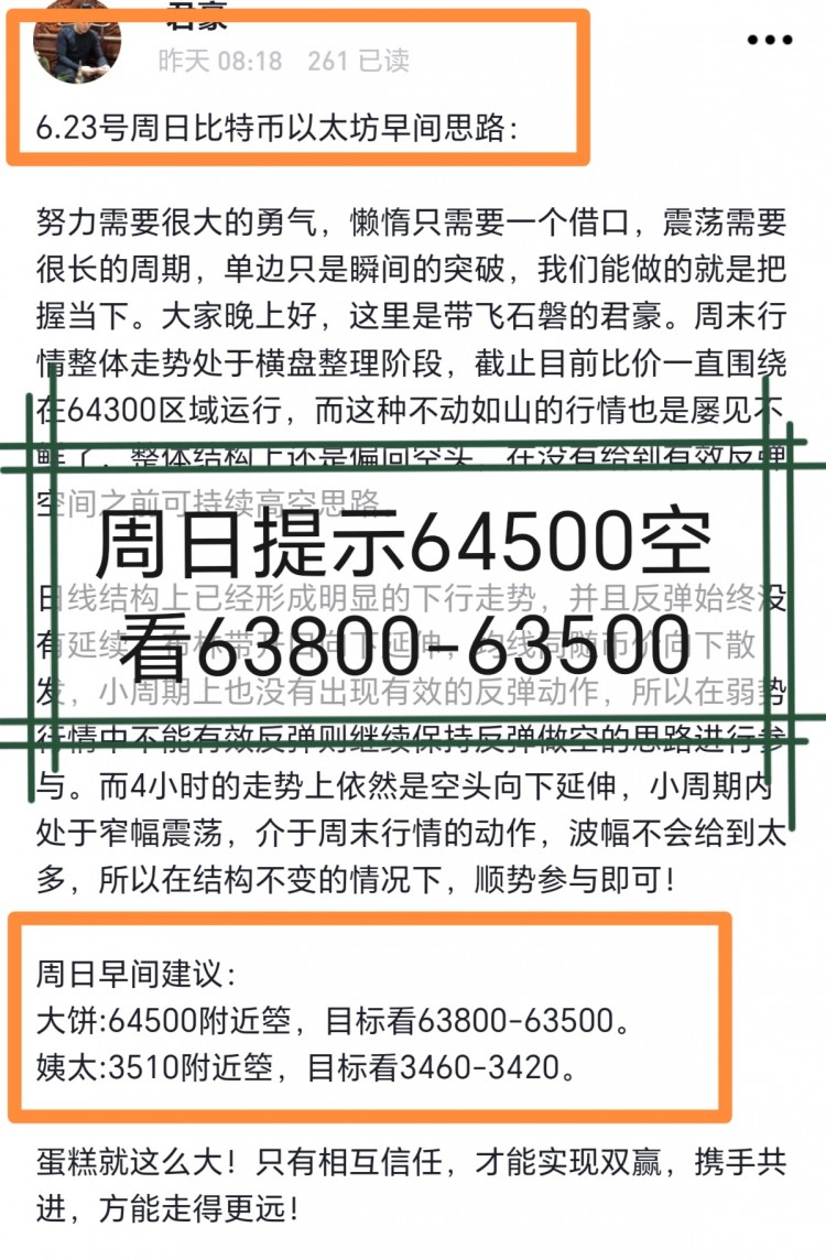 [币圈君豪]6.24号周一比特币以太坊早间思路