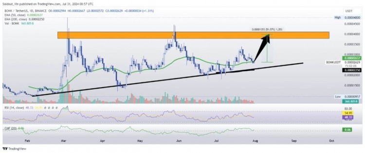 尽管未平仓合约下降,但Bonk 价格仍有30%的 上涨潜力